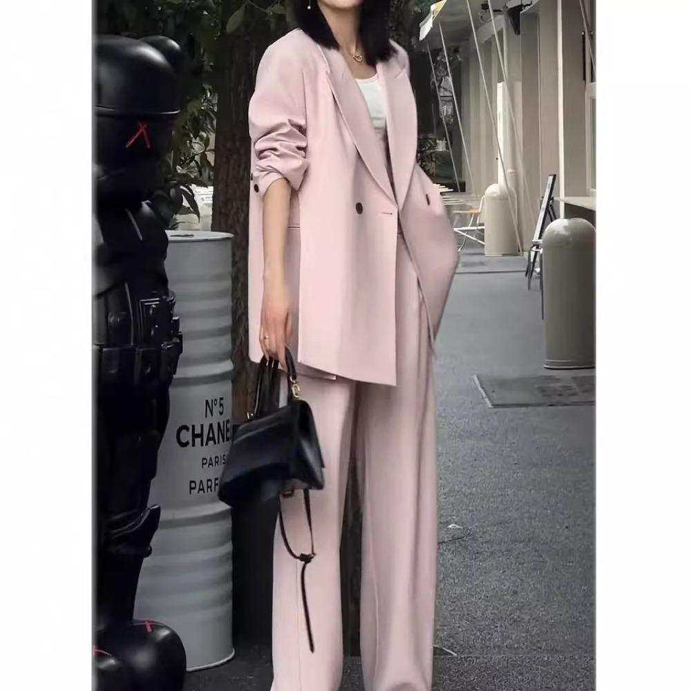 Damen Umlegekragen Langarm Locker Geschnittener Blazer Hohe Taille Weites Bein Hosenanzug