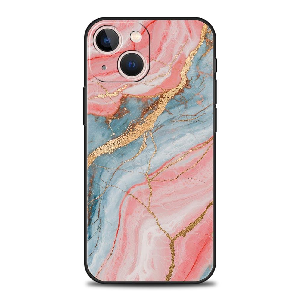 Fashion Gold Pink Marble Phone Case For iPhone 17 16 15 Pro Max 11 12 13 14 7 8 Plus SE 2020 X XR XS Cover Soft Black