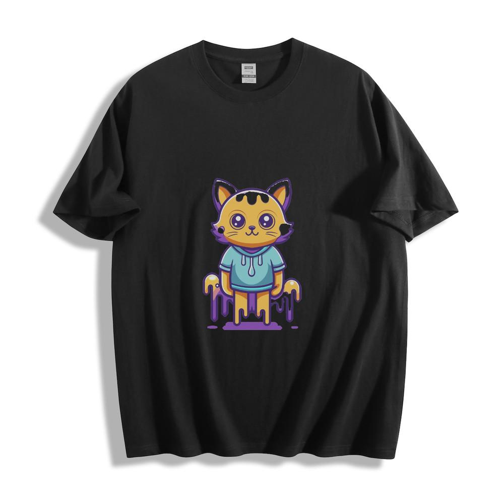 Cartoon Cat with Melting Effect Graphic T-Shirt