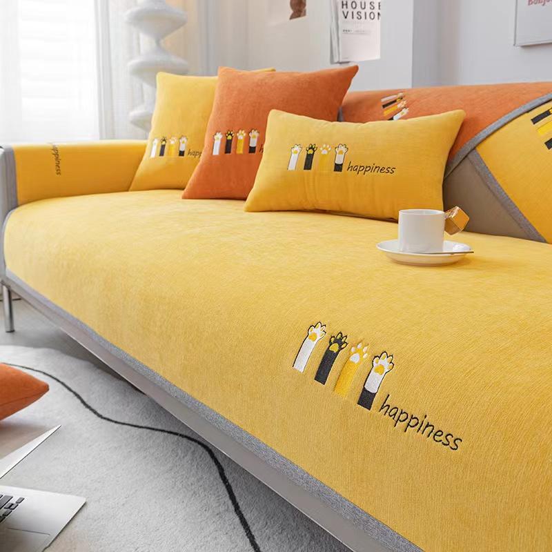 Soft Chenille Embroidered Sofa Towel Universal Sectional Anti-cat Scratch Sofa Cover Anti-slip Couch Cover for Living Room