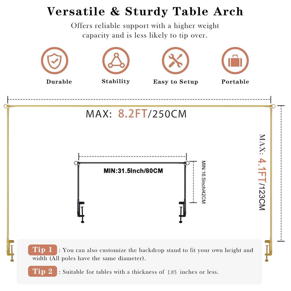 Table Arch Stand with Clamps Adjustable Over The Table Rod Stand with Clamps Dining Background Rack for Daily Swing Event
