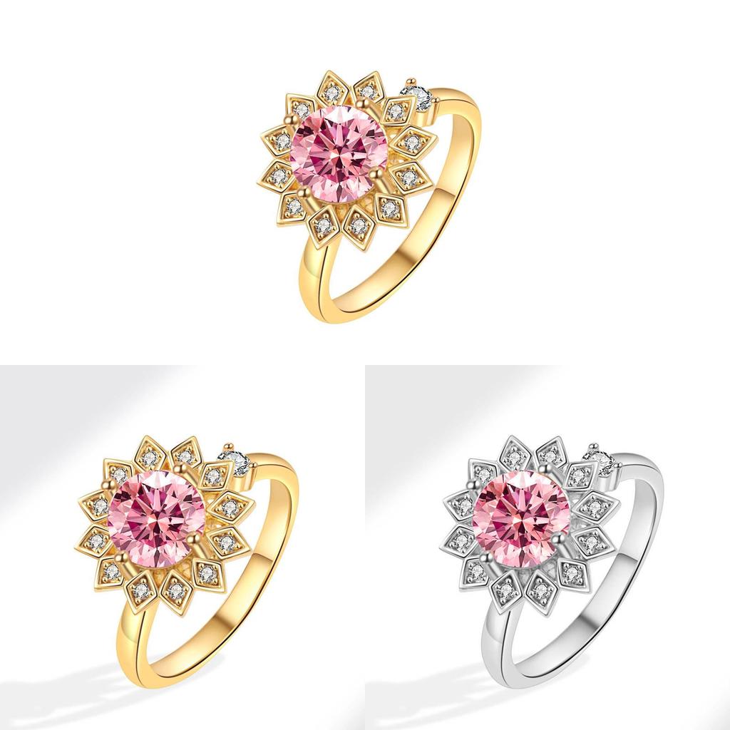 Sunflower Adjustable Ring For Women With Zircon Micro Inlay Gold Plated Jewelry Accessory