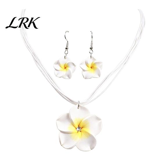 Sensitive Skin Friendly Earrings 2Pcs/Set Lightweight Floral Jewelry Set, Polymer Clay Realistic Flower Easy Wear Charm Necklace, Hawaiian Style Drop