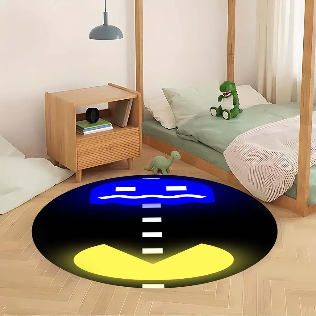 Tappeto Rotondo con Motivo Arcade Pac-Man Tappeto Morbido Tappetino Antiscivolo per Decorazione Stanza dei Giochi
