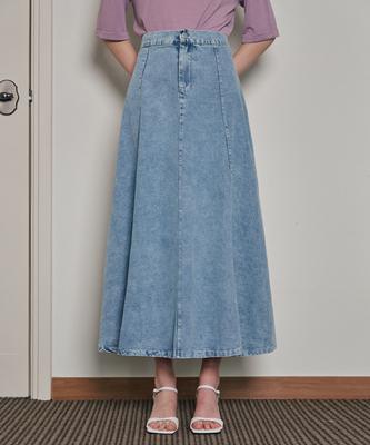 VISITINNEWYORK Fustă Lungă Denim Evazată cu Bandă Jumătate (Vb4Dsf1)