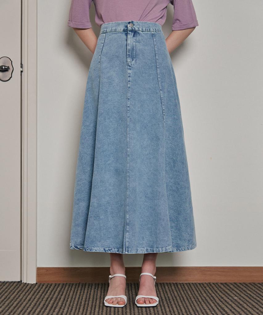 VISITINNEWYORK Half-Banding Long Denim Flare Skirt (Vb4Dsf1)