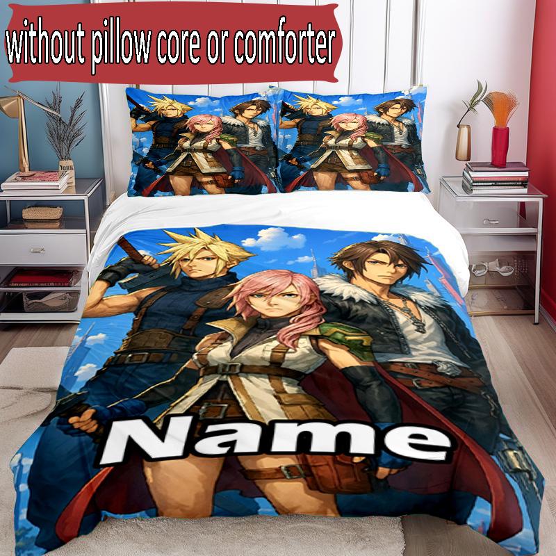 3pcs Duvet Cover Set (1*Duvet Cover + 2*Pillowcase, Without Core), Custom Name Final Fantasy Pattern Bedding Set, Home Bedroom Decor Gift