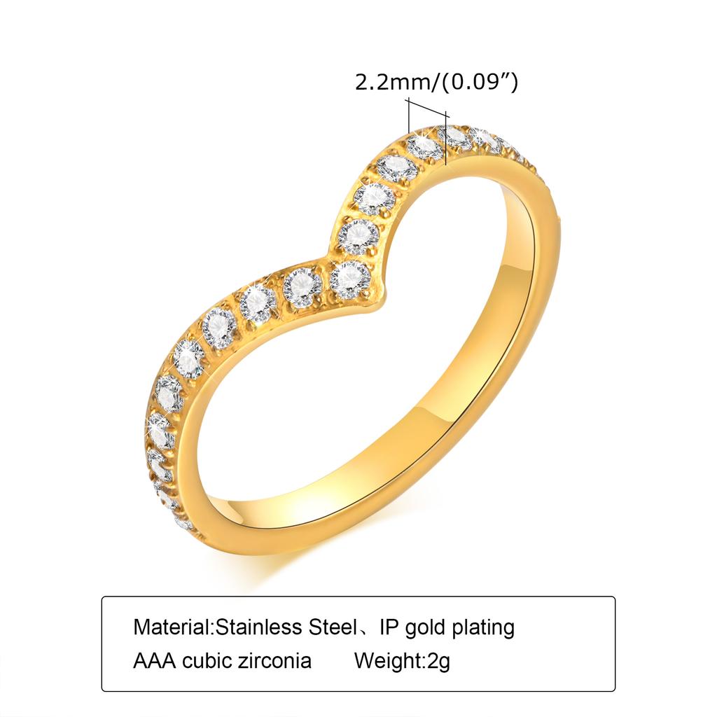 Chevron V Shape Ring Ring Zirconia For Women, Stainless Steel Curved Wedding Brand Stackable Fashion Geometric Ring