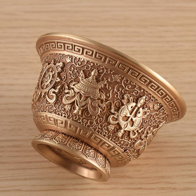 Engraving Buddhism Bowl Handicraft 8.7 CM Bronze Eight Auspicious Tibetan Holy Water Cup Tantric Bowl Altars Indoor Decorative