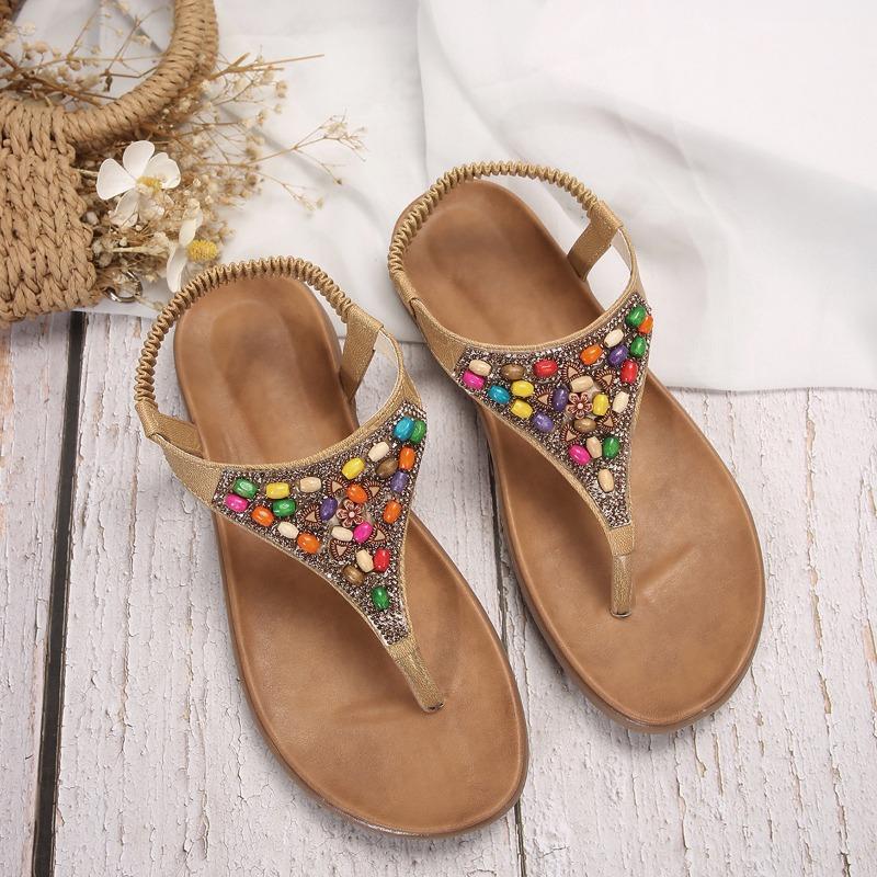 Womn shoes new color beaded herringbone sandals women spring summer flat beach sandals travel