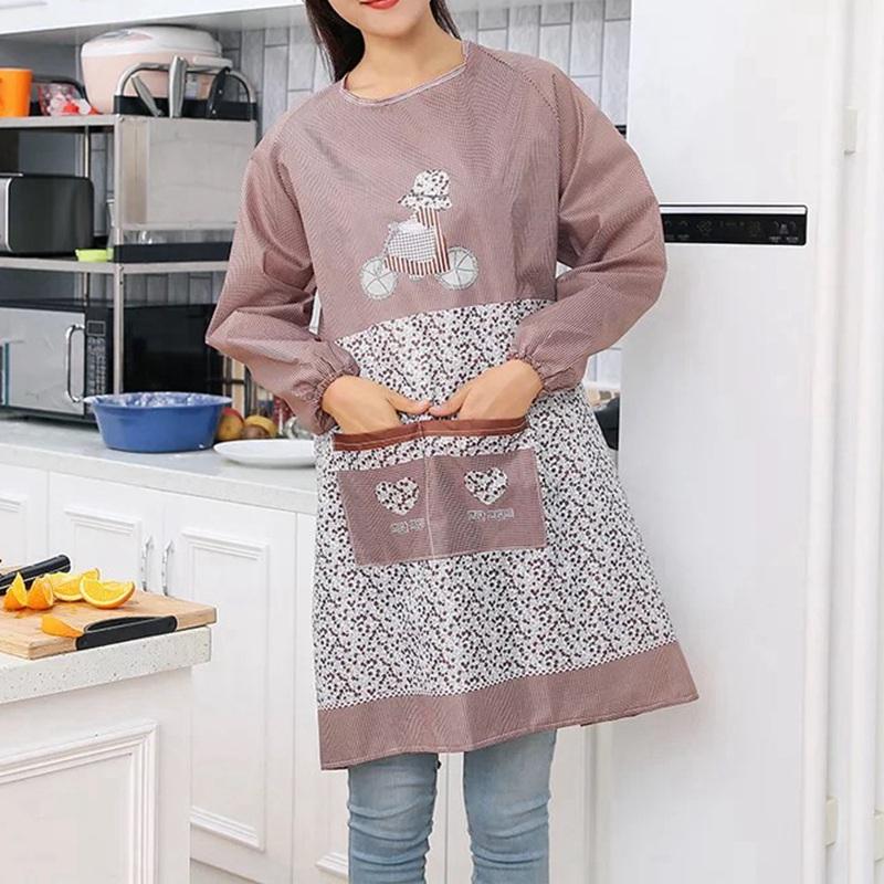 Fashion Kitchen Apron For Woman Cooking Baking Bibs Winter Cleaning  apron Long sleeves Aprons Bibs Kitchen accessories Tools