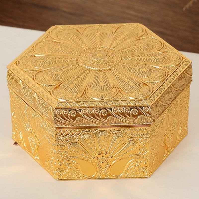 Hexagon Shapec Mini Jewelry Storage Box Earrings Organizer European Style Gold Alloy Ring Necklace Storage Jar Dresser Display