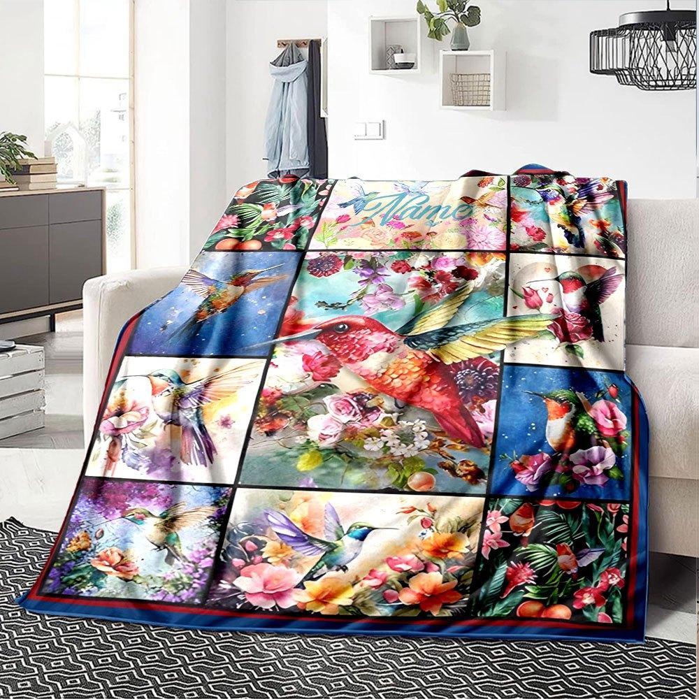 Hummingbird Haven Throw Customizable Blanket Personalized Name Comfortable Texture Throw For Sofa Couch Office Bed Picnics Ideal For All Seasons