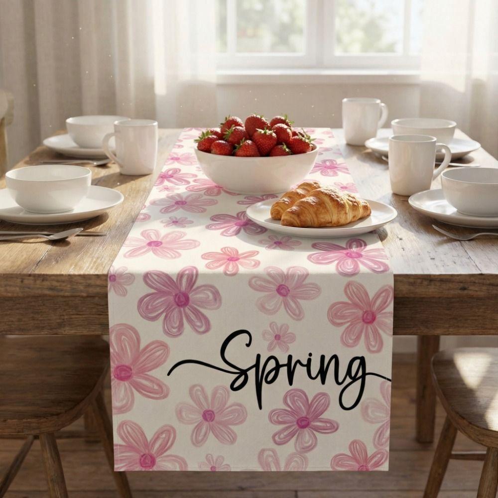 Fresh Style Dinning Table Runner Anti Slip Decorative Linen Table Runner Floral Pattern Table Decor Holiday Party