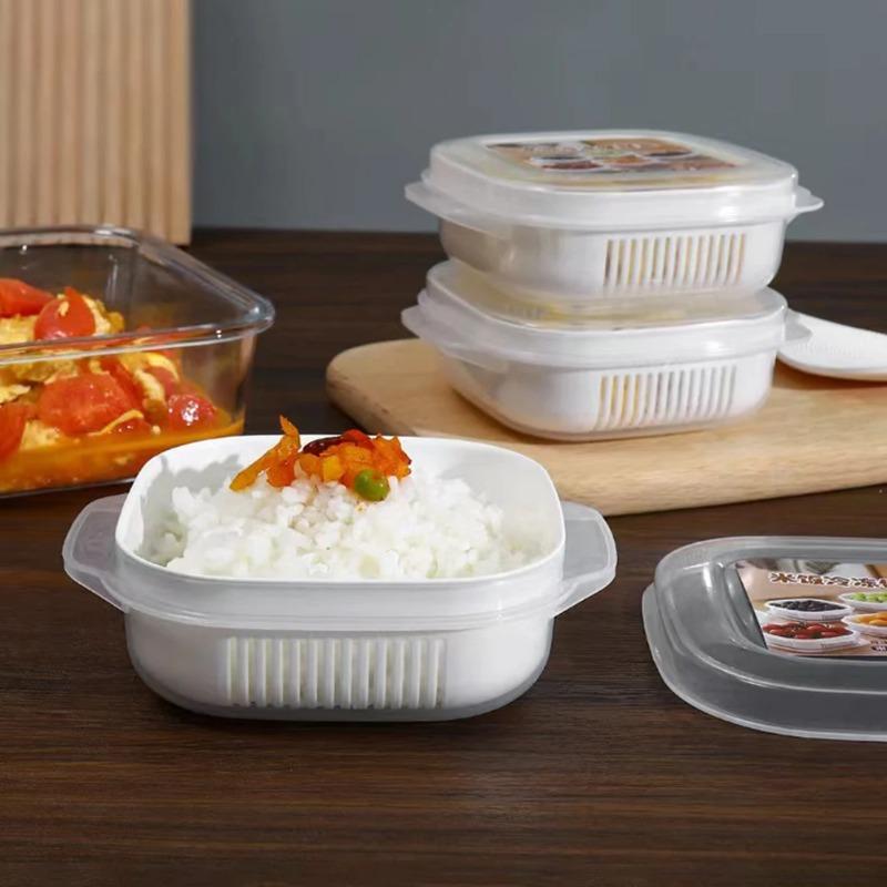 1pcs Microwavable Rices Freshing Box with Transparent Lid Reusable Organiser Large Capacity Fruit Box Kitchen Accessories