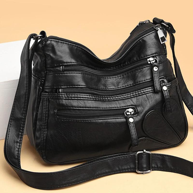 Vintage Kleine Umhängetasche Damen Lässige PU-Leder Umhängetasche Doppellagige Handtasche und Geldbörse Damen Shopping-Tasche