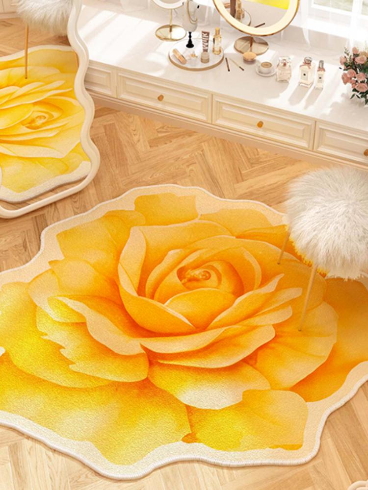 Französische Stil Wohnzimmer Dekoration Blumen Teppich Leichter Luxus Spiegel Bodenmatte Mädchenhafter Teppich für Schlafzimmer Zuhause Unregelmäßige Form Teppich