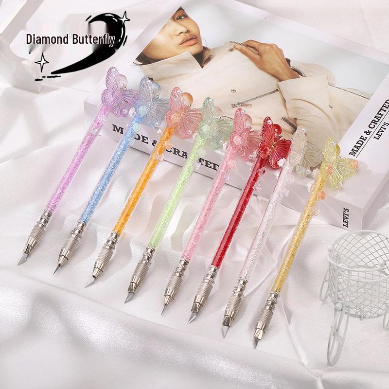 Exquisite Handmade Crushed Stone Butterfly Carving Pen Knife for Journals