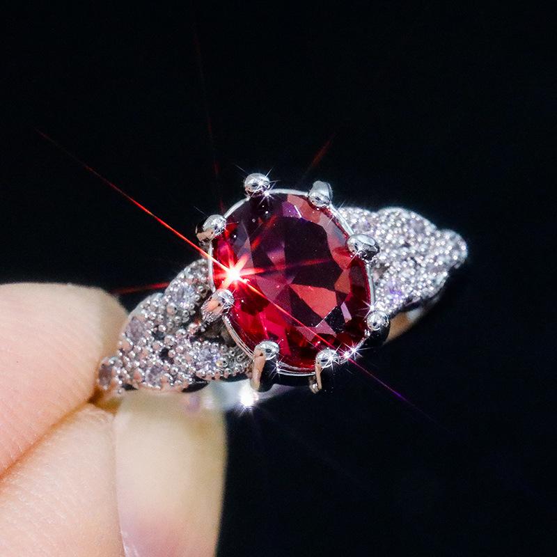 Temperament Luxury Copper Inlaid Zircon Ring Emerald Tourmaline Colored Ruby Engagement Ring Women