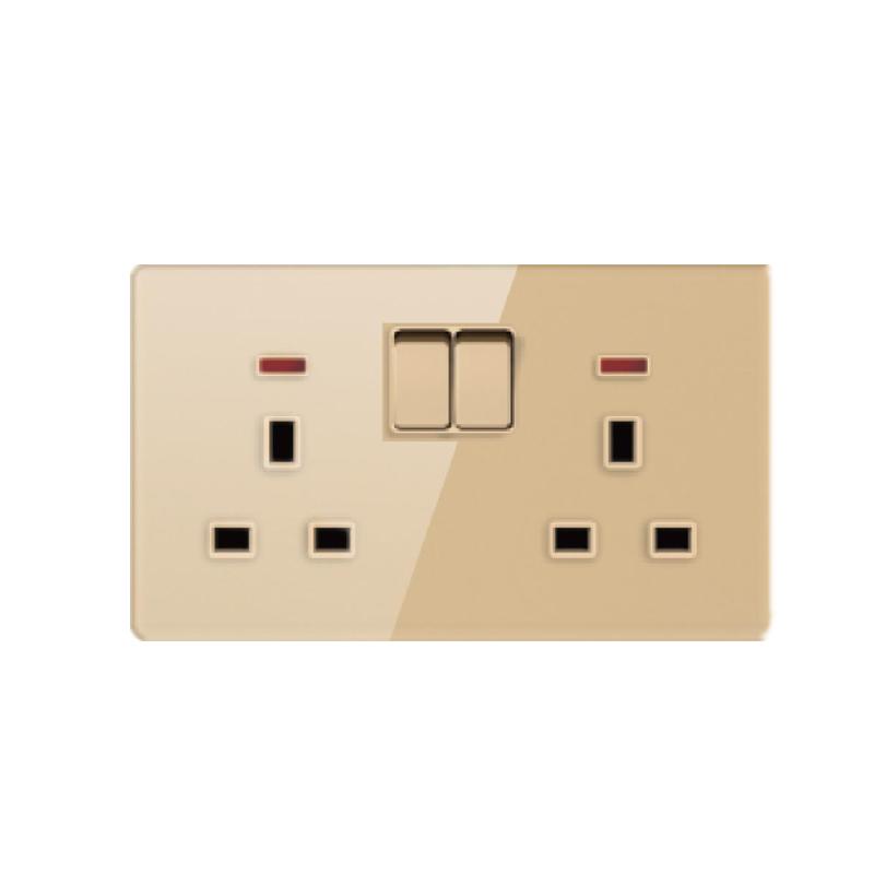 TYC Port Lamp 5-Hole Golden Acrylic Panel UK13A Wall Socket Switch 2 USB Universal 2/3/4/5 Pin Waterproof Touch Panel 13A Max