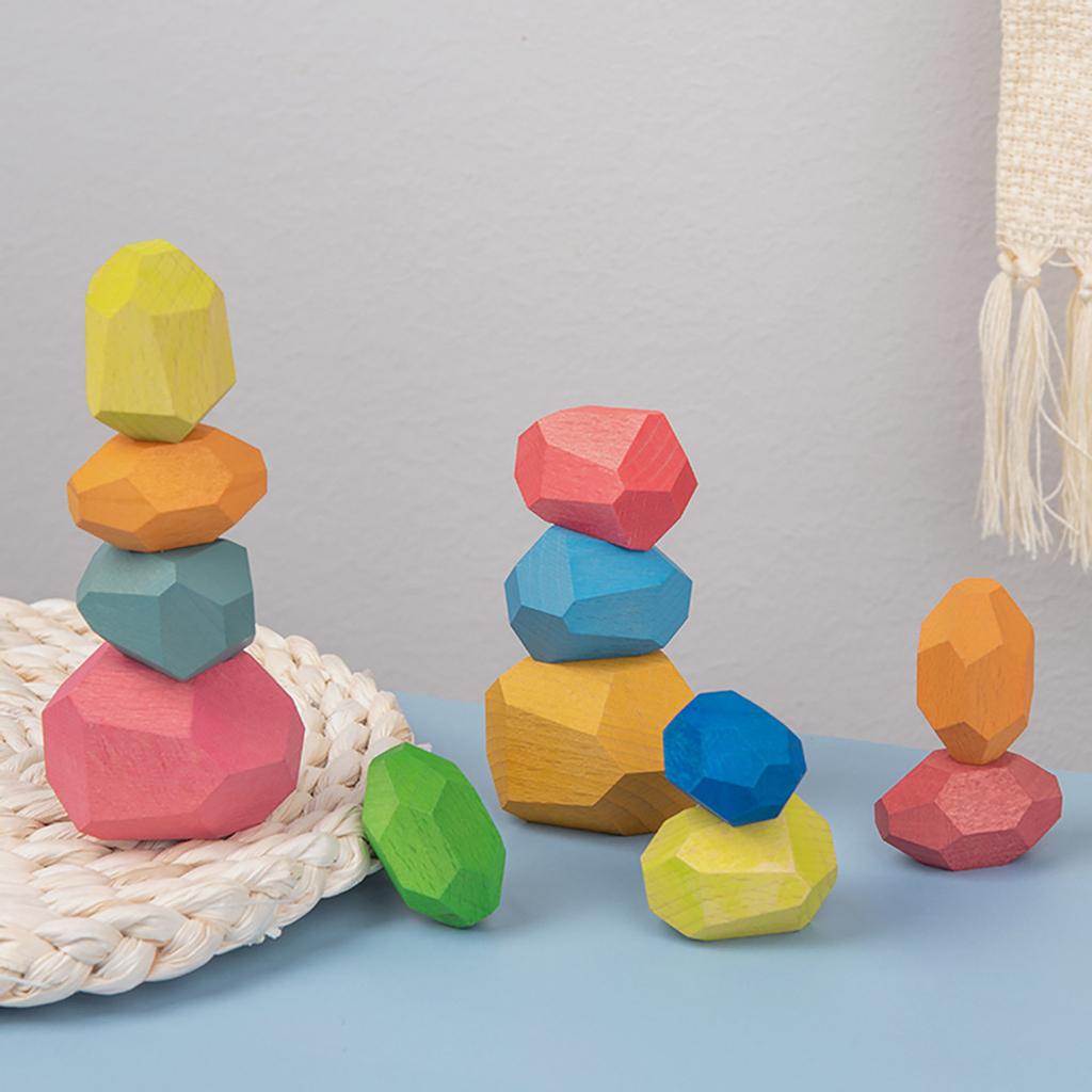 21PC Wooden Balance  Stacking Stone Lightweight Natural Colored Puzzle Toy