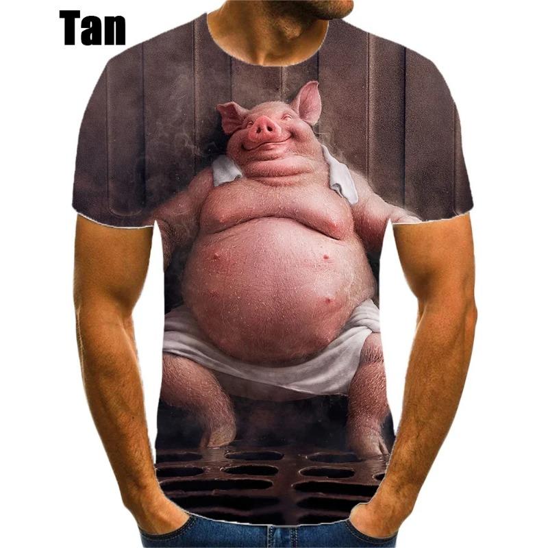 New Fashionable 3D Printed Pattern Pig T-shirt for Men's Summer Casual Short Sleeved Round Neck Plus Size Shirt for Comfort