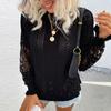 Women's Loose  Blouse Lace Stitching Sweater Patchwork Hollow Sweater