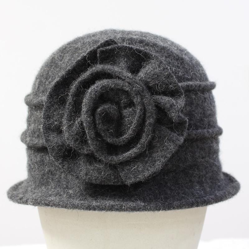 Elegant Flower Style Autumn Winter Girl's Cap Fedora Pure Wool Women's Hat