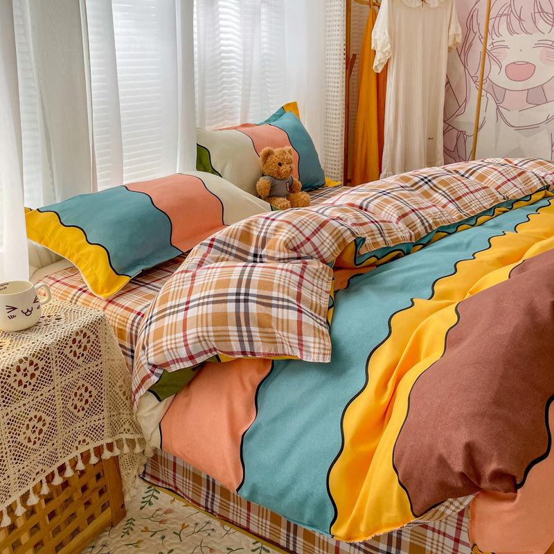Thickened Four-piece Cotton Bedding Four-piece Cotton Single and Double Quilt Cover Three-piece Dormitory