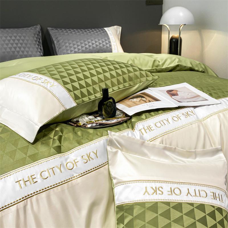 Washed Ice Silk Four-piece Set Silk Embroidered Quilt Cover High-end Tencel Bed Sheet Three-piece Set