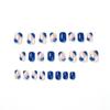 24 Pieces Wear Nail Short Blue and White Flower Nail Piece Nail Patch Nail Piece Removable Nail Nail Nail