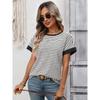 2026 Summer New Women's Casual Round Neck Patchwork Short Sleeve Striped T-Shirt