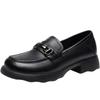 ZHR KL02 Women's Retro Leather Chunky Heel Loafers