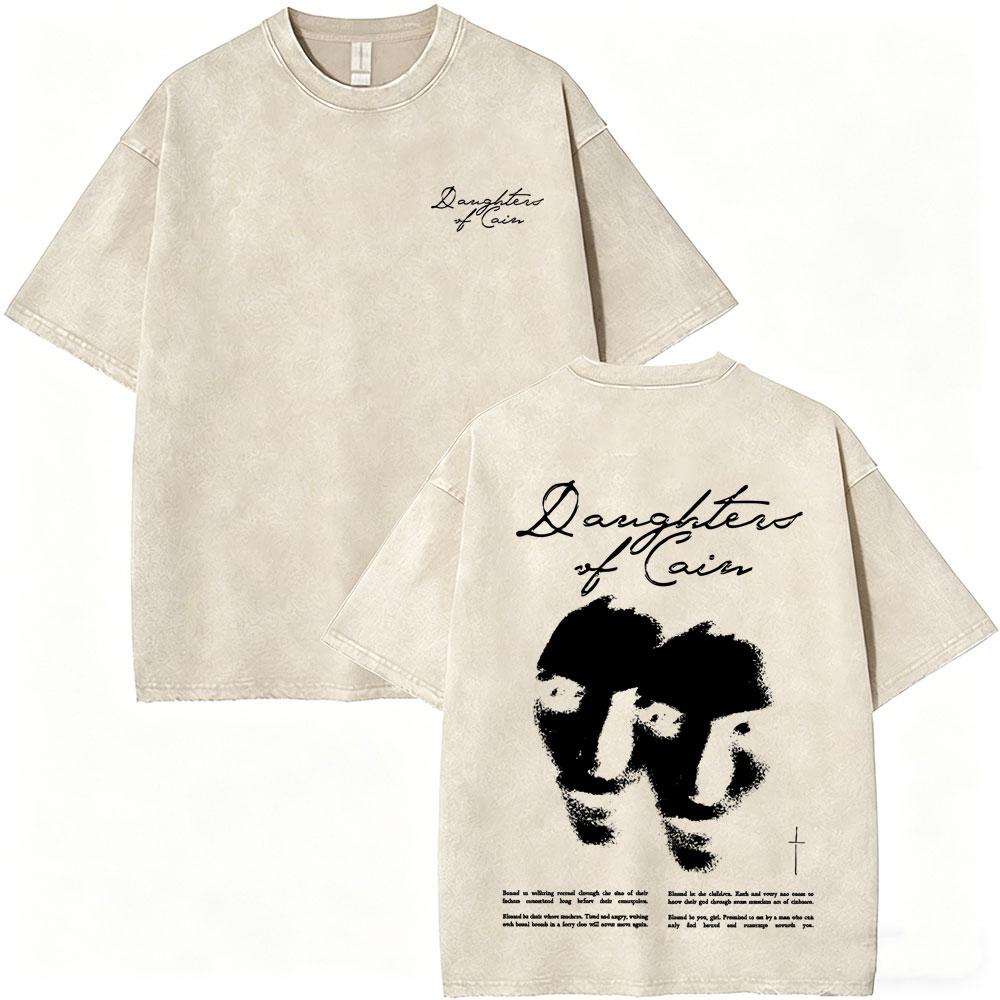 Vintage Daughters of Cain Ausgewaschenes Rundhals-T-Shirt beidseitig bedruckt