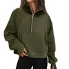 Women's Autumn/Winter Solid Color Half-Zip Cropped Hoodie - European & American Style