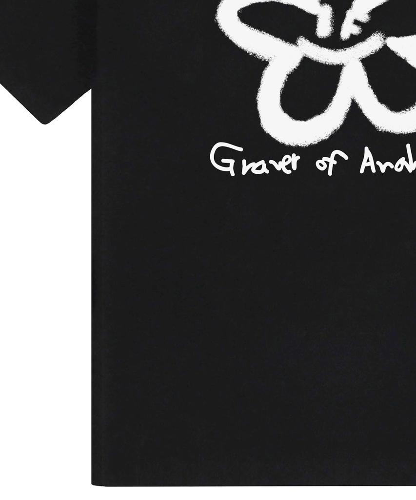 GRAVER [Unisex] Big Spray Flower Smile Drawing Logo Short Sleeve T-Shirt_Black