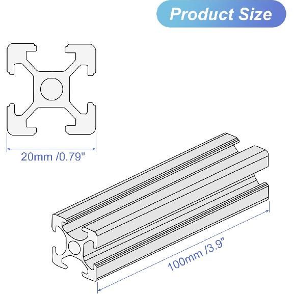 MECCANIXITY 2020 T Slot Aluminum Extrusion 100mm(3.9 Inch) Black European Standard Anodized Linear Rail for 3D Printer Laser Engraving Machine 10 Pcs