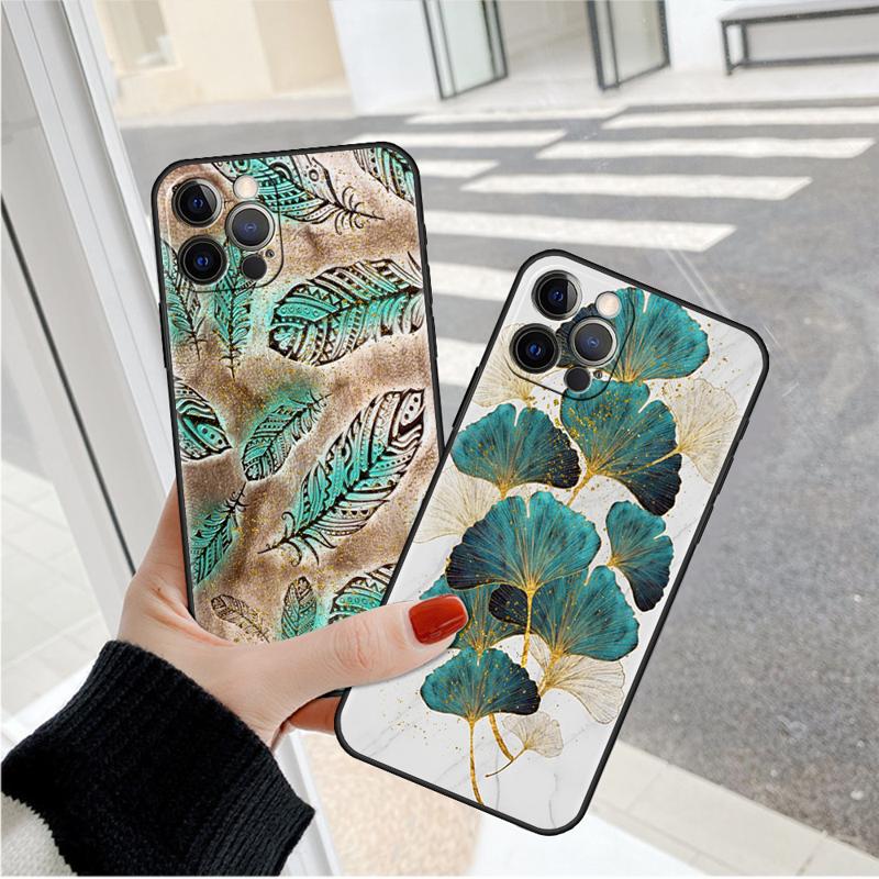 Luxury Gold Foil Art Case For Apple iPhone 11 15 13 14 Pro Max 12 Plus X 15Pro Black Silicone Phone Coque