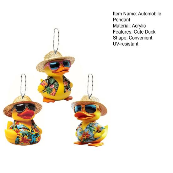 Car Rearview Mirror Pendant Cartoon Duck Key Chain 2D Acrylic Flat Car Ornament Safe Driving Accessory