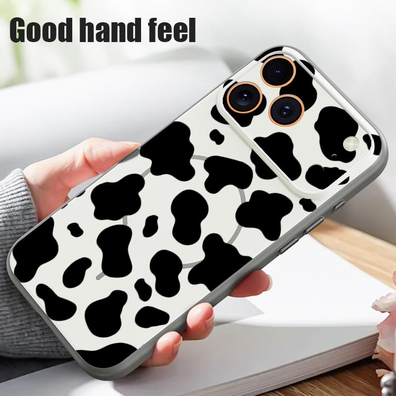 Cow Print Magnetic Phone Case For iPhone 17 Pro 16 15 14 13 Pro Max For Magsafe Wireless Charge Lens Protect Hard Back Cover