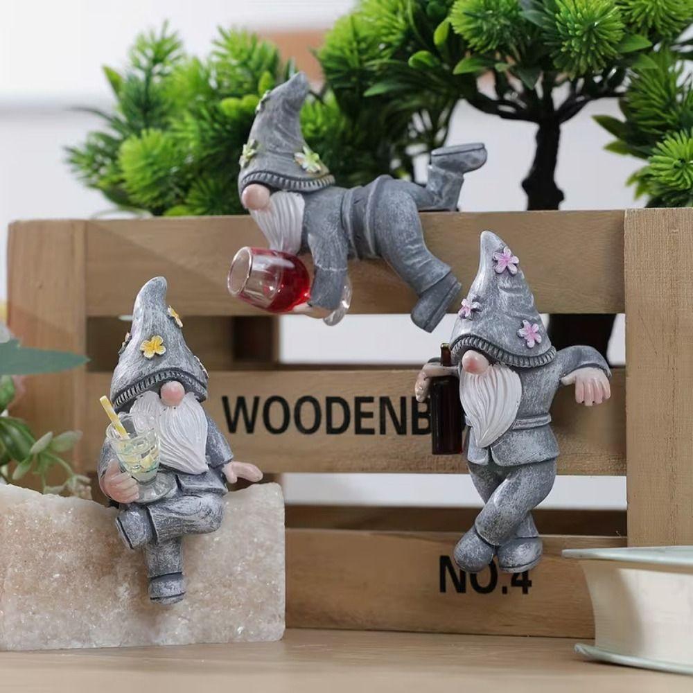 3-delat Set Påsk Trädgårdstomte Liten dvärg Älva Hartsfigur Trädgårdsstaty Heminredning