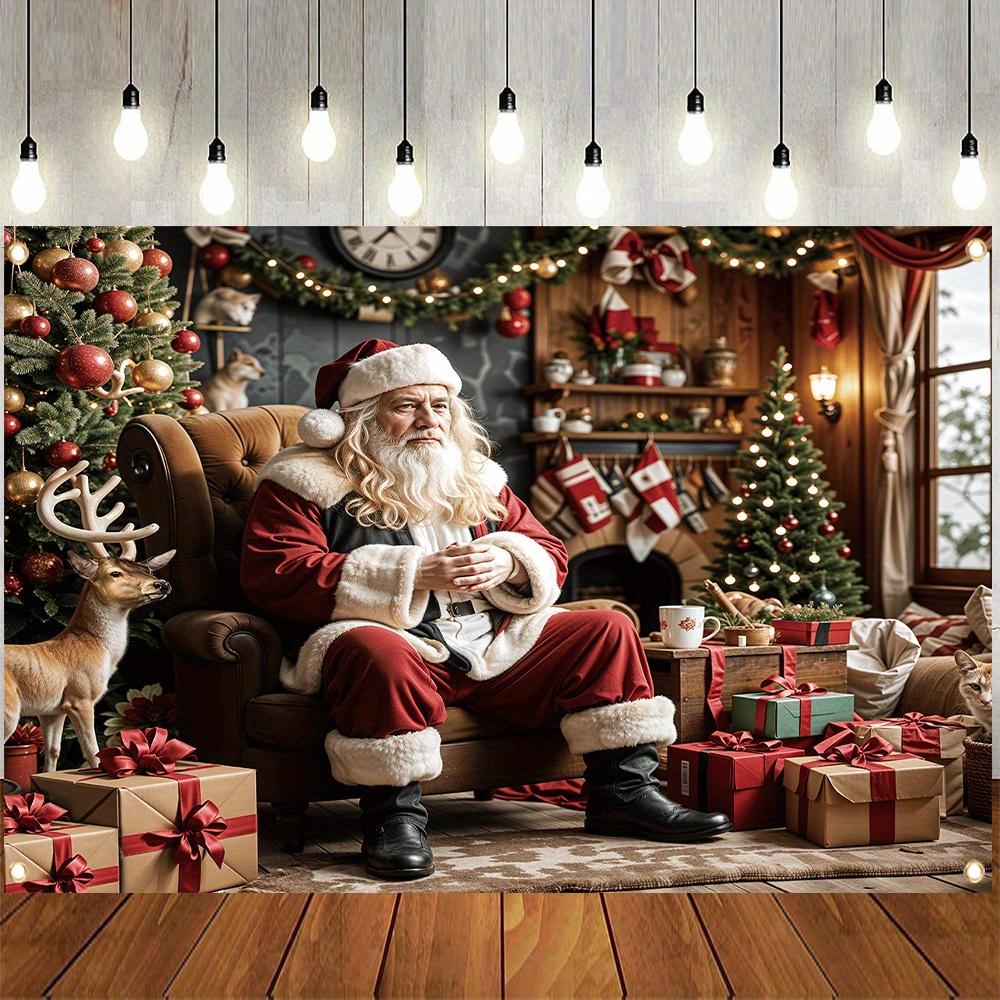 1 Christmas background banner - Santa Claus  decorative tree  gifts and wrapping gifts - no electricity required