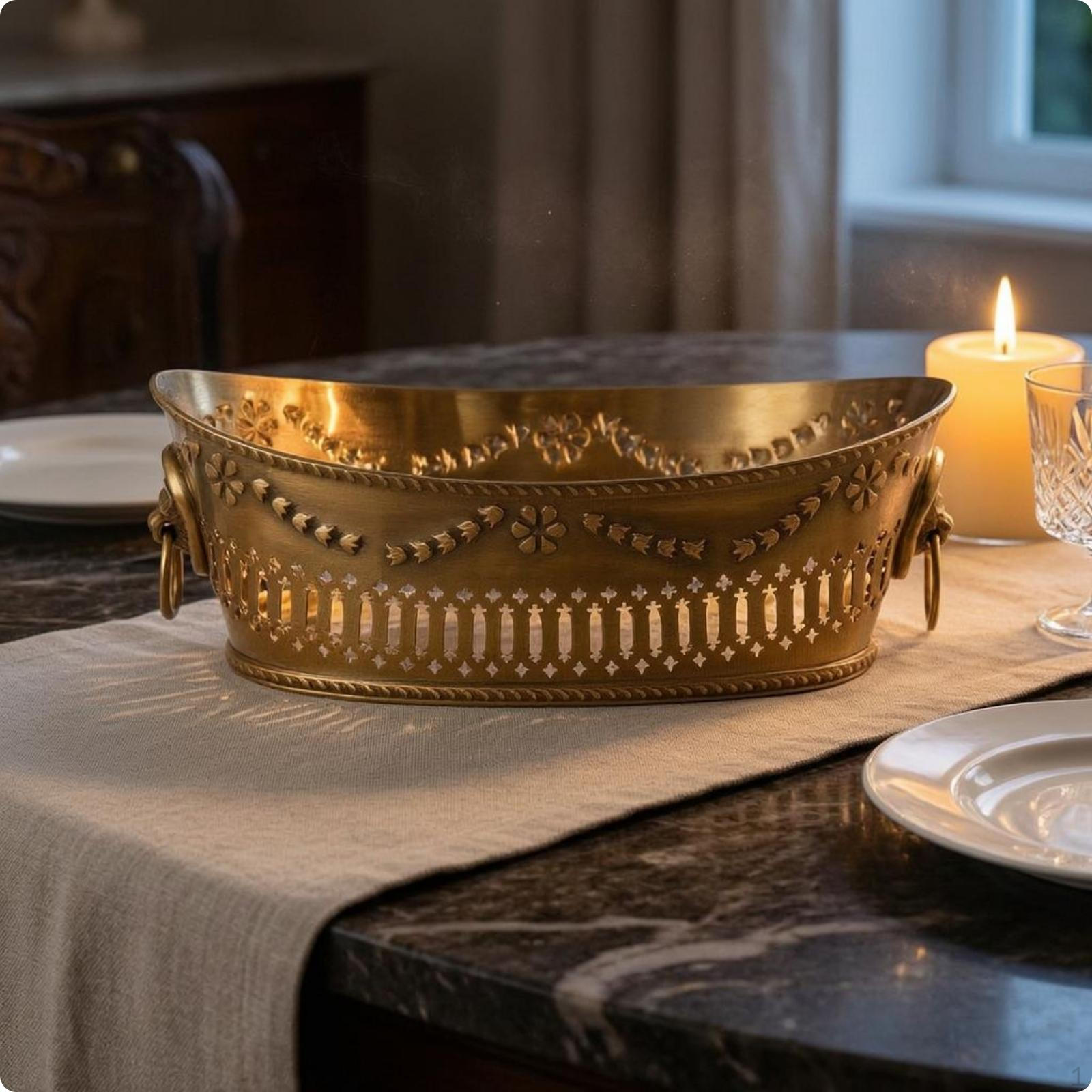 Brass Fruit Tray Decorative Ornate Elegant Metal Plate Hollow