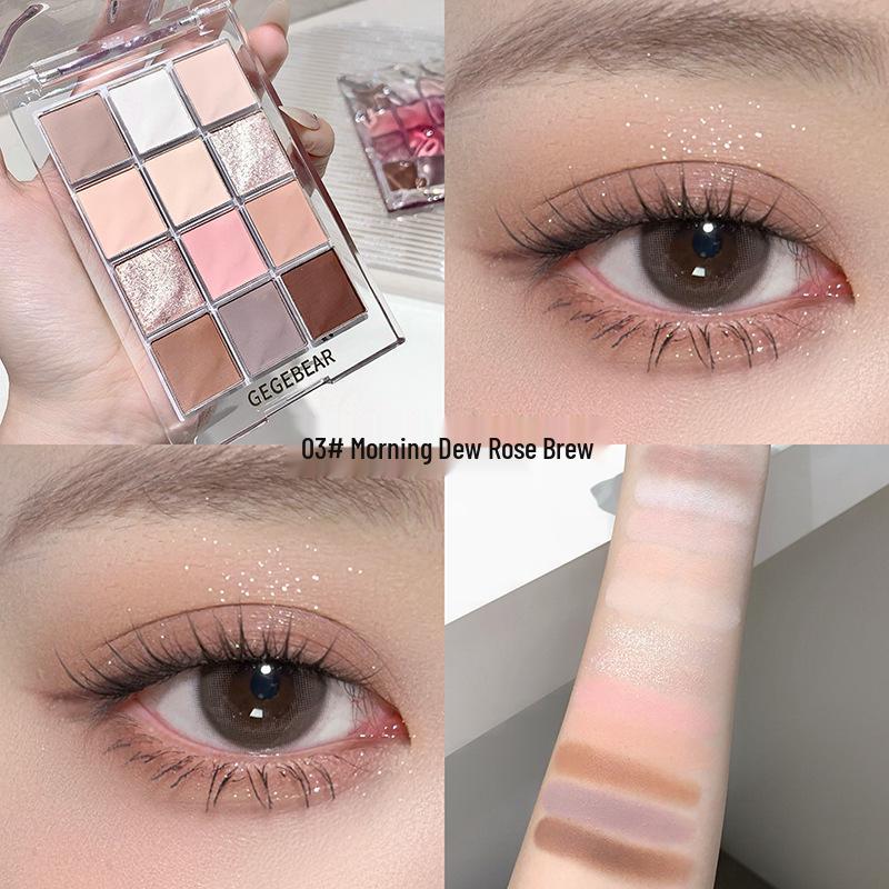 Gege Bear Water Ripple Eyeshadow Palette - Colorful, Pearlescent & Matte Earth Tones, Waterproof, No Fallout, Student-Friendly.
