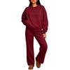 Damen 2-teiliges Set Farbe Hals Langarm Pullover Sweatshirt mit Elastischer Taille Jogginghose