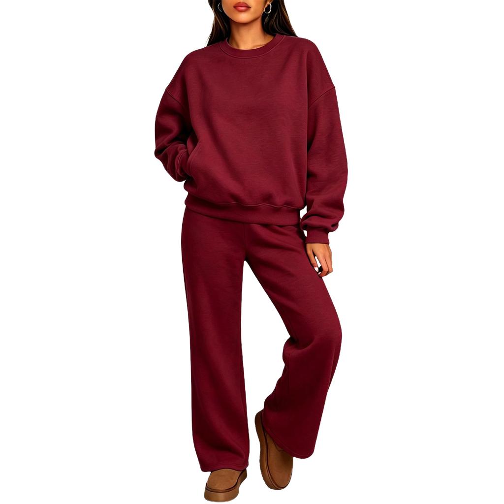 Damen 2-teiliges Set Farbe Hals Langarm Pullover Sweatshirt mit Elastischer Taille Jogginghose