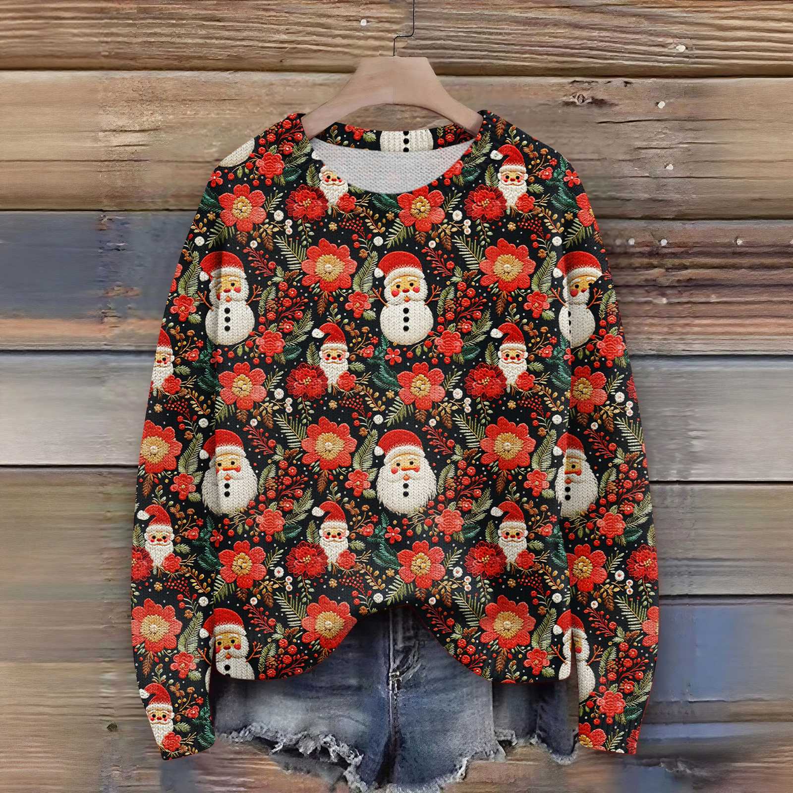 

Женский рождественский свитер Милый забавный рождественский свитер Осень и зима Свитер с длинным рукавом вязаный M