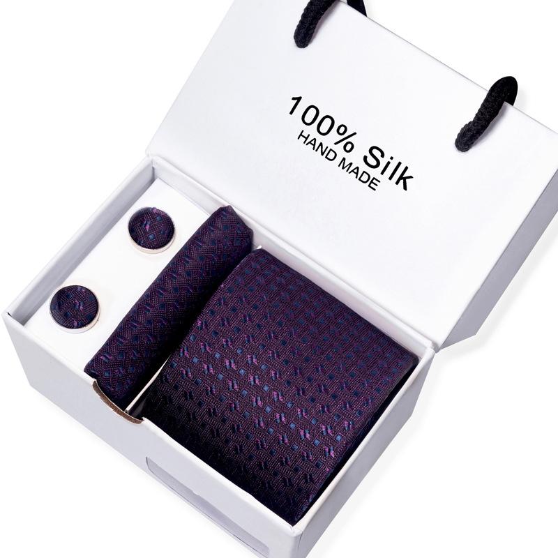 Men'S Business Tie Square Scarf Gift Box Striped Plain Suit Shirt Tie Black Gift Box Set