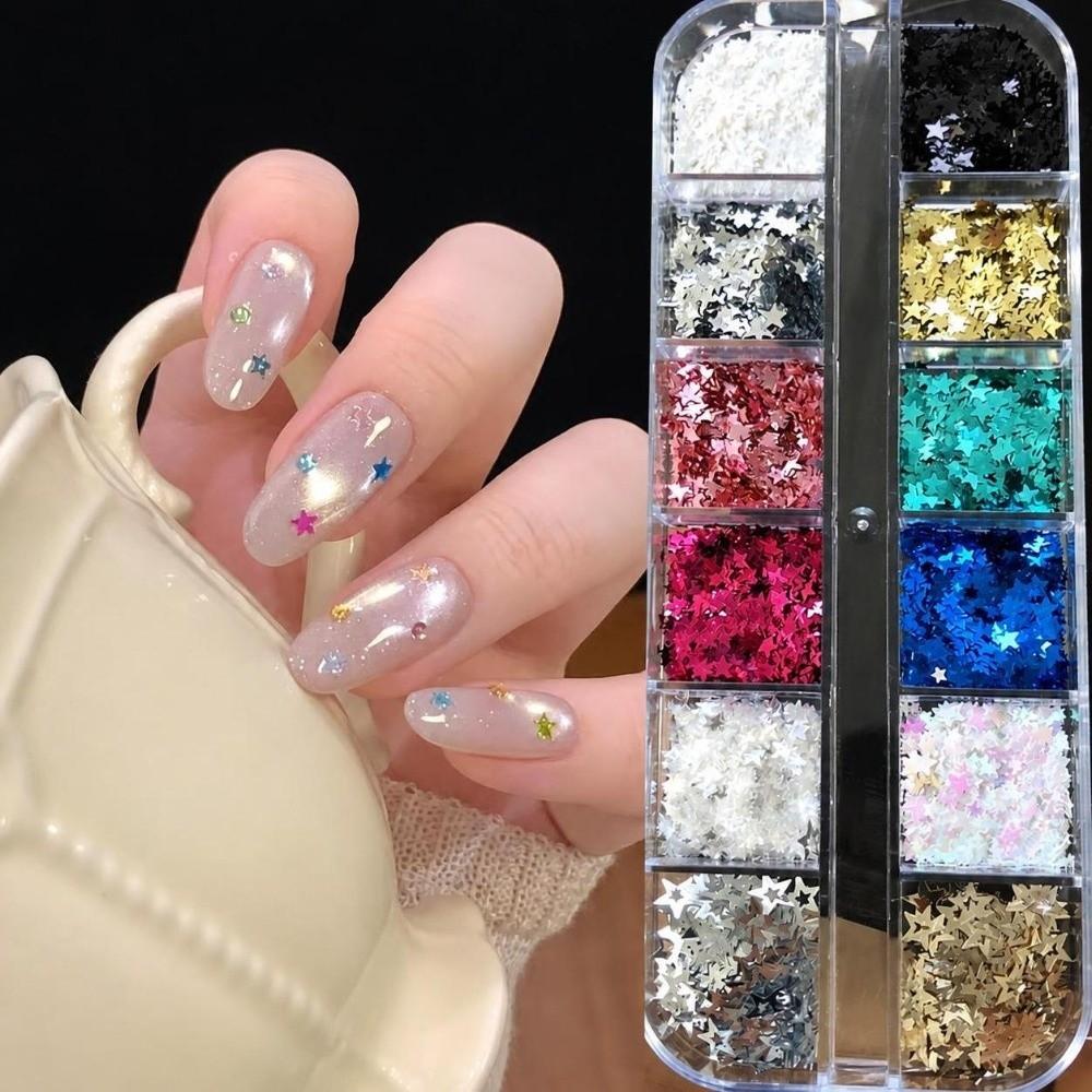12 Grids Nail Art Sequins Kit Polka Dots DIY Nail Embellishments Manicure Accessories
