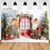 Laeacco Christmas Camper Pography Backdrop Winter Snowy Pine Trees Mini Bus Baby Birthday Family Holiday Portrait Background